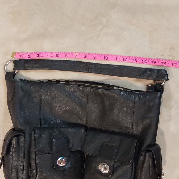 Marta Ponti Large black pebbled leather hobo bag With Silver Accents - Picture 15 of 15